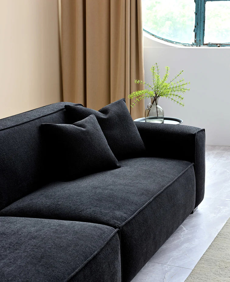 Aluxo Crawford Midnight Black Boucle Sofa with Chaise Footstool | 4 Seater